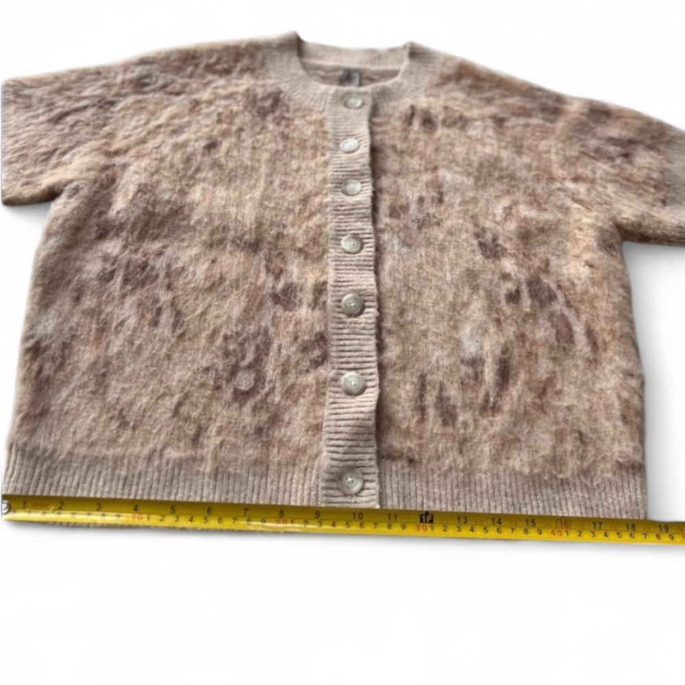 Anthropologie Women Cropped Short Sleeve Cardigan Animal Print Sweater SZ XL NEW - Picture 10 of 14